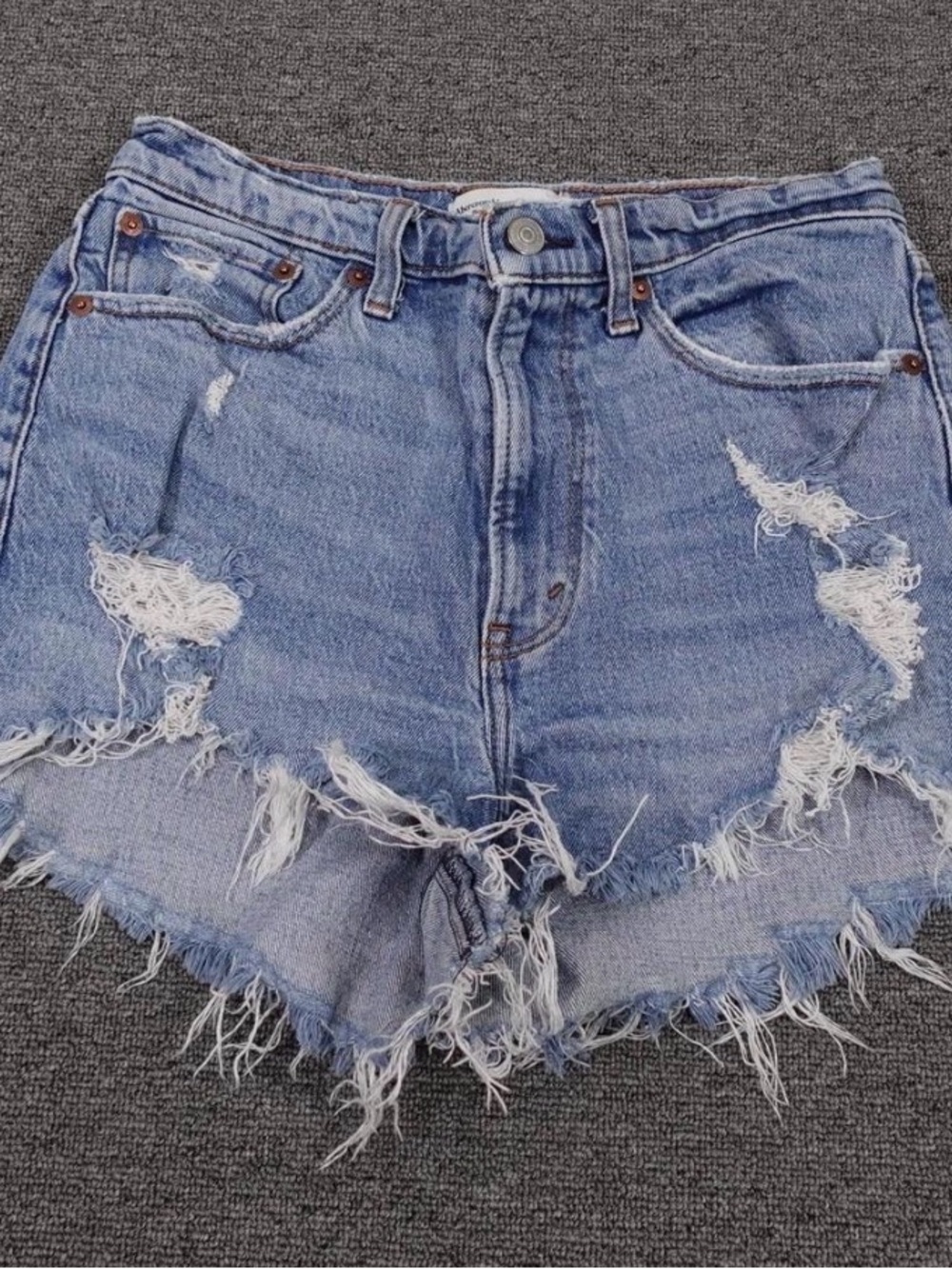 Abercrombie & Fitch High-Rise Distressed Denim Shorts - Light Blue